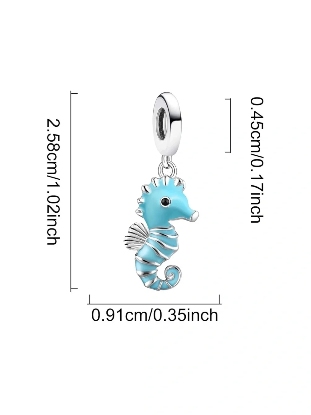 🌊 925 Seahorse Dangle Charm Sterling Silver Blue Enamel NEW